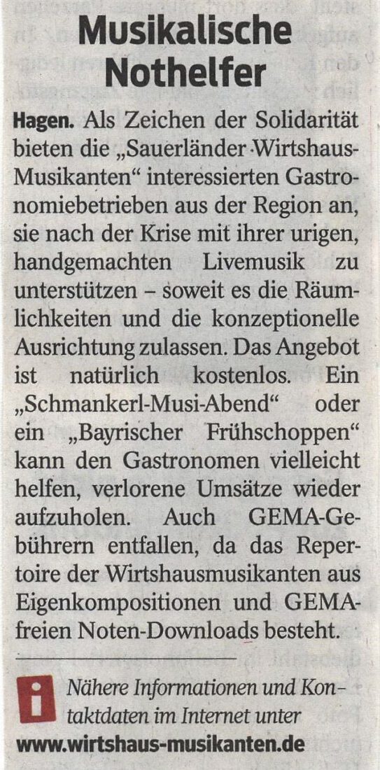Musikalische Nothelfer – Solidarität mit der heimischen Gastronomie